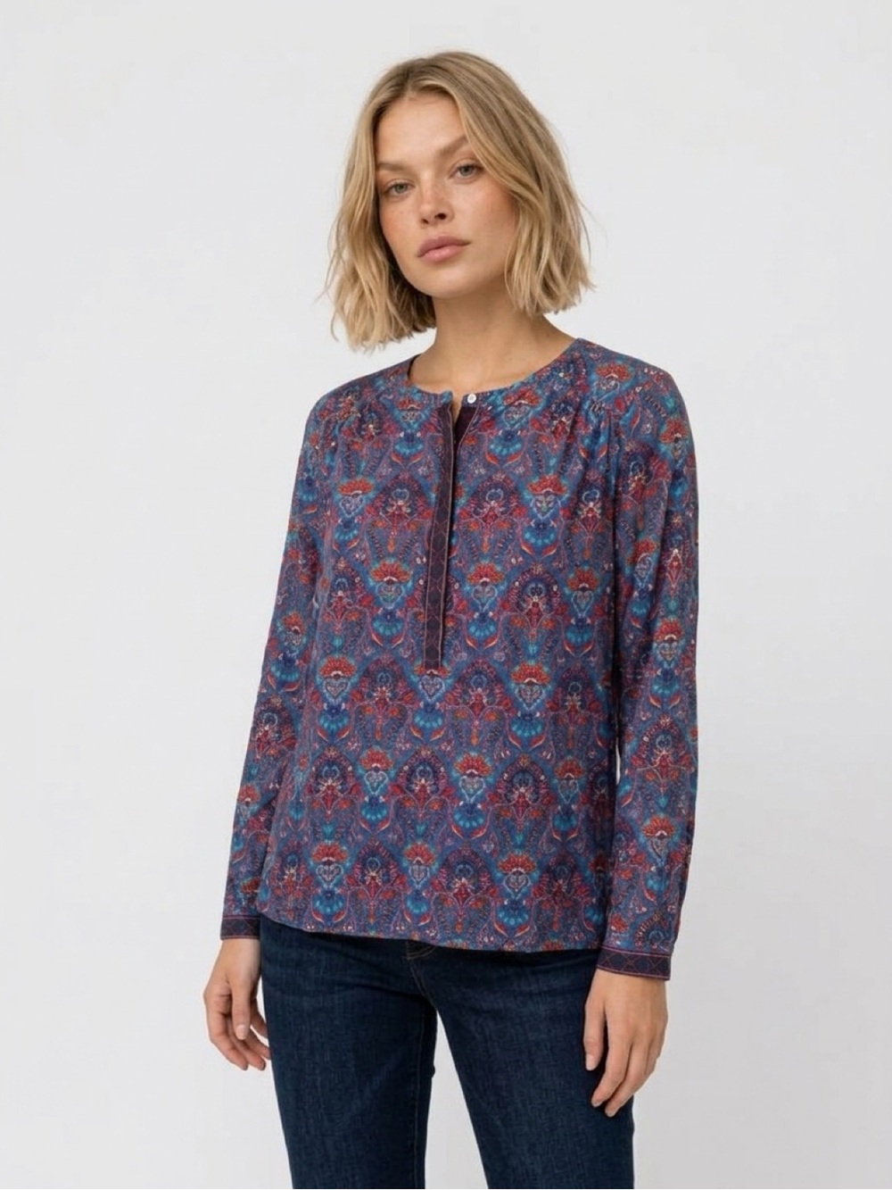 LOFT Blue Paisley Print Button-Front